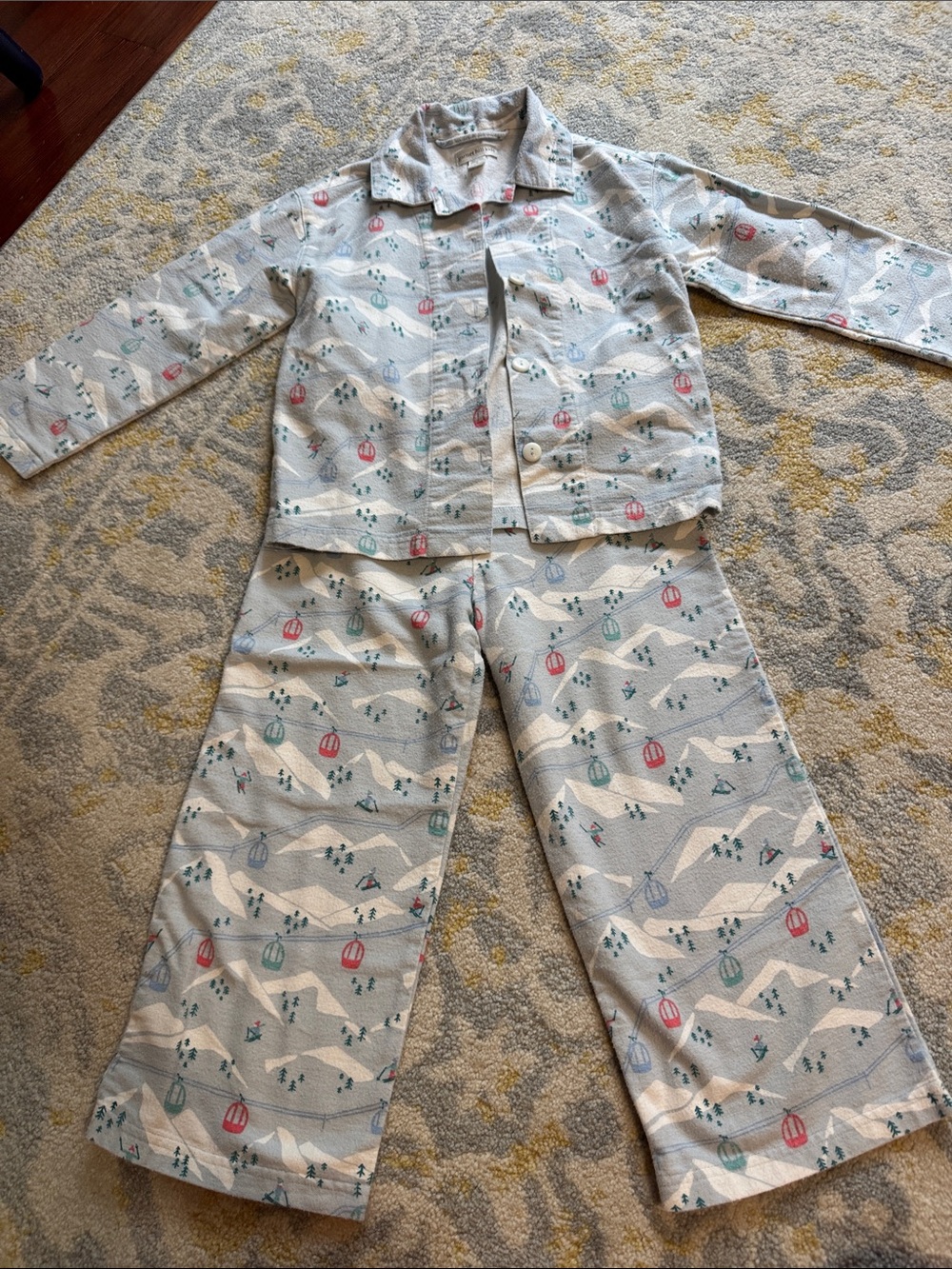 Garnet Hill Ski Print Kids Flannel Pajama Set